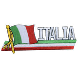 Embroidered patch with Italian flag and 'ITALIA' text on a white background