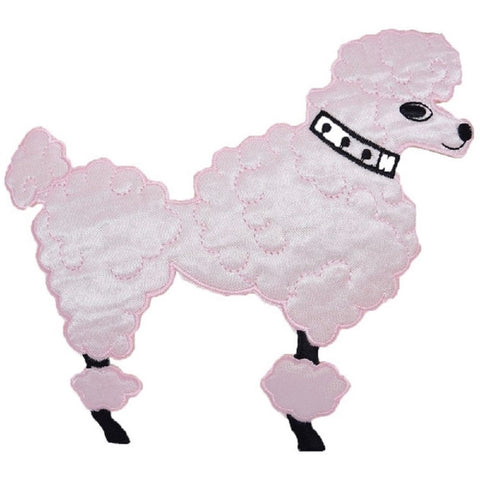 Large Poodle Applique Patch - Pink Dog Facing Right, Sock Hop 6" (Iron on) - Patch Parlor