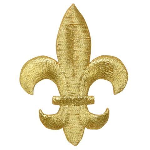 Fleur De Lis Applique Patch - Metallic Gold, Saints Badge 2-5/8" (Iron on) - Patch Parlor