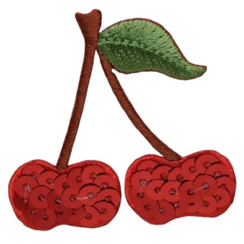 Cherry Applique Patch - Sequin Cherries, Berries, Fruit Food Badge 3" (Iron on) - Patch Parlor