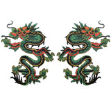 Green Dragon Applique Patch Set - Power, Strength, Good Luck Badge 4.5" (2-Pack, Iron on) - Patch Parlor