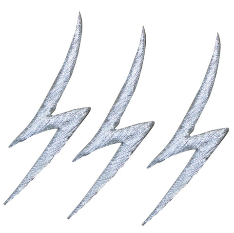 Lightning Bolt Applique Patch - Silver, Electricity 2-1/8" (3-Pack, Iron on) - Patch Parlor