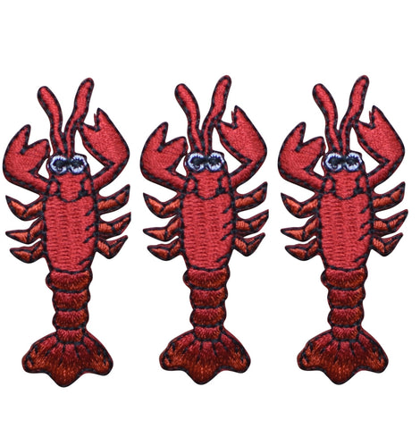 Red Lobster Applique Patch - Crawfish, Seafood Badge 2" (3-Pack, Iron on) - Patch Parlor
