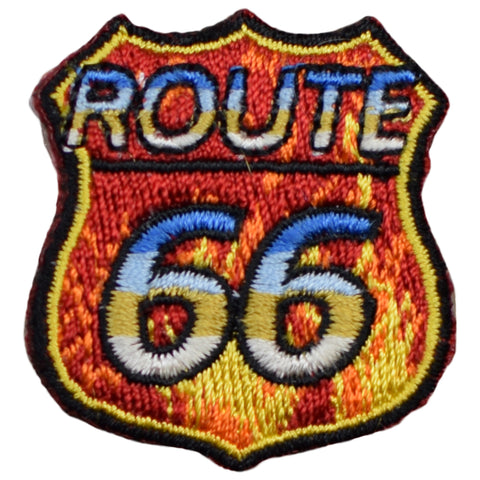 Route 66 Patch - Fire, Flames, Motorcycle Rt 66 Badge 1.5" (Iron on) - Patch Parlor