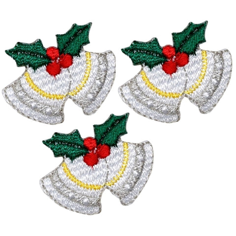 Mini Christmas Bells Applique Patch - Holly, Berries 3/4" (3-Pack, Iron on) - Patch Parlor