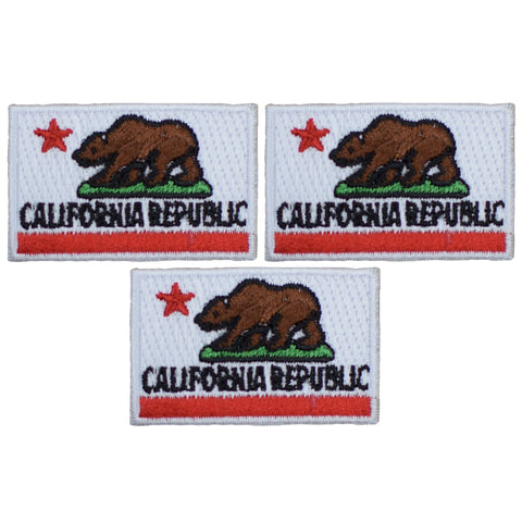 Mini California Patch - Grizzly Bear, CA Republic Flag 1.75" (3-Pack, Iron on) - Patch Parlor