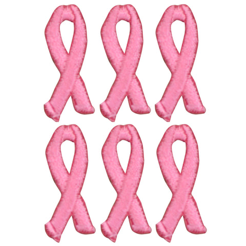Mini Pink Ribbon Applique Patch - Breast Cancer Awareness 1" (6-Pack, Iron on) - Patch Parlor