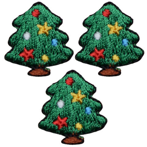 Mini Christmas Tree Applique Patch - Ornaments, Lights 7/8" (3-Pack, Iron on) - Patch Parlor