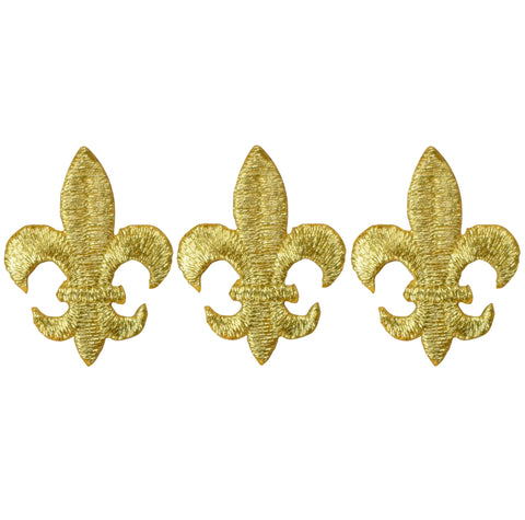 Mini Fleur De Lis Applique Patch - Metallic Gold Saints 1-1/8" (3-Pack, Iron on)