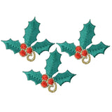 3-Pack Christmas Holly Applique Patch - Embroidered Holiday Badge 1-3/8" (Iron On)