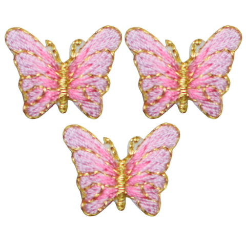 Mini Butterfly Applique Patch - Pink & Gold Insect 3/4" (3-Pack, Iron on) - Patch Parlor