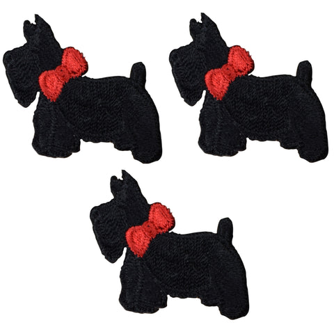 Mini Scottie Applique Patch - Facing Left, Dog, Puppy 1.5" (3-Pack, Iron on)