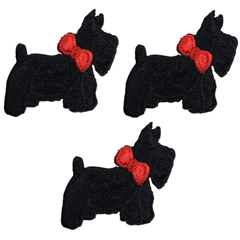 Mini Scottie Applique Patch - Facing Right, Dog, Puppy 1.5" (3-Pack, Iron on)
