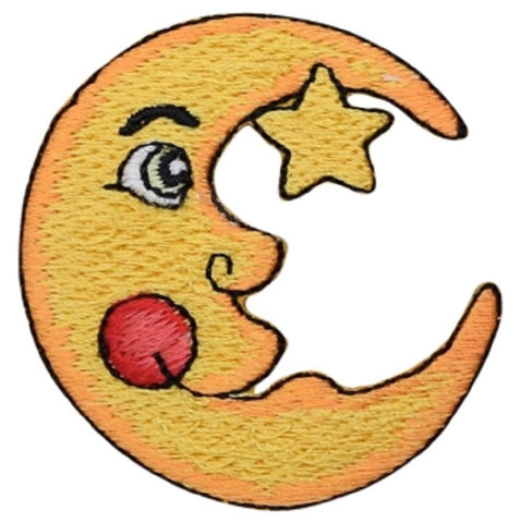 Moon / Star Face Applique Patch - Children's Nighttime Badge 2" (Iron on) - Patch Parlor