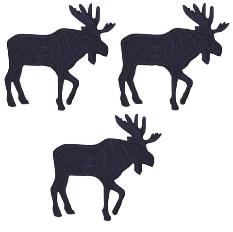 Mini Black Moose Applique Patch - Animal, Facing Right 1.25" (3-Pack, Iron on) - Patch Parlor