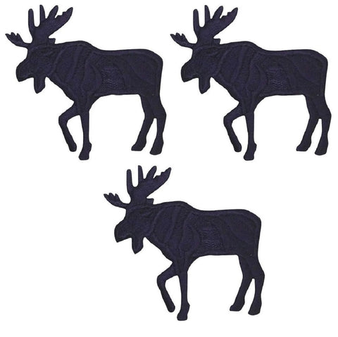 Mini Black Moose Applique Patch - Animal, Facing Left 1.25" (3-Pack, Iron on) - Patch Parlor
