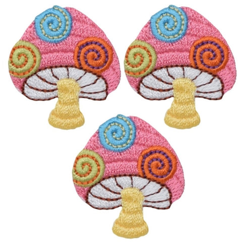 Mushroom Applique Patch - Magical Fantasy Badge 1.25" (3-Pack, Iron on) - Patch Parlor