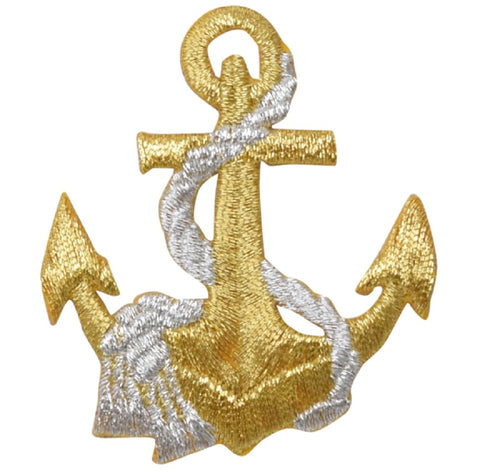 Anchor & Rope Applique Patch - Metallic Gold/Silver Nautical Badge 2.5" (Iron on) - Patch Parlor