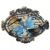 Decorative patch with a blue dragonfly on a white background