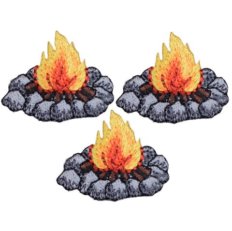 Mini Campfire Applique Patch - Camping, Fire Pit Badge 1.5" (3-Pack, Iron on) - Patch Parlor