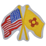 A patch featuring crossed American and New Mexico state flags with an iron-on backing.