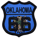 Patch with 'Oklahoma 66' highway sign with state flag design details