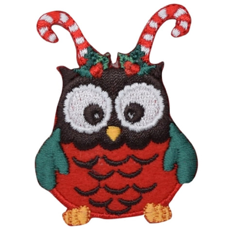 Christmas Owl Applique Patch - Candy Cane Antlers 2-3/8" (Iron on) - Patch Parlor
