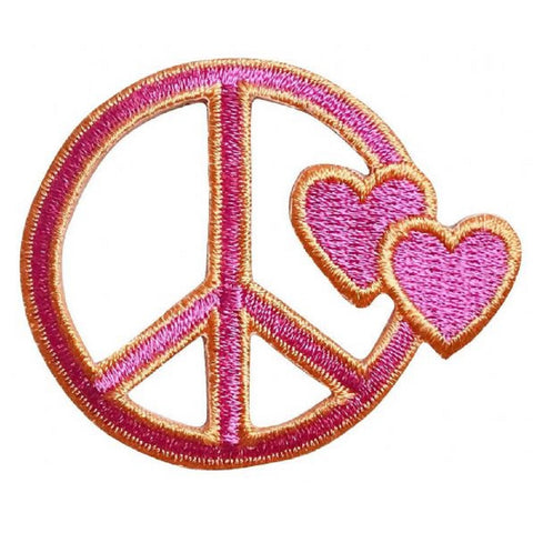 Peace Sign Applique Patch - Pink/Orange Hearts, Love Badge 2-1/8" (Iron on) - Patch Parlor