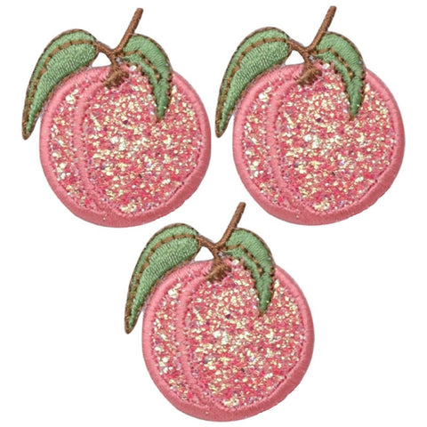 Sparkly Peach Applique Patch - Stone Fruit, Food Badge 1.5" (3-Pack, Iron on)