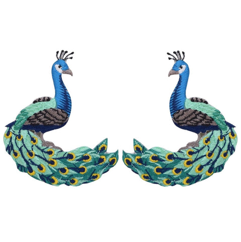 Peacock Applique Patch Set - Peafowl, Animal, Bird Badge 3" (2-Pack, Iron on) - Patch Parlor