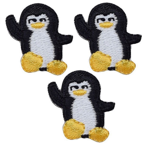 Mini Penguin Applique Patch - Waving Bird Badge 7/8" (3-Pack, Iron on) - Patch Parlor