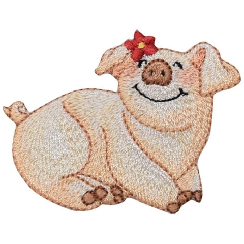 Pig Applique Patch - Flower, Domestic Pet Piggy, Piglet Badge 2-3/8" (Iron on) - Patch Parlor