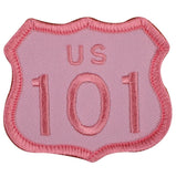 Highway Sign US 101 Patch - Pink California Oregon Washington Embroidered Badge 2.25" (Iron Or Sew On)