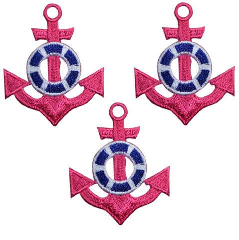 Anchor Applique Patch - Pink Nautical Badge 1.75" (3-Pack, Iron on) - Patch Parlor
