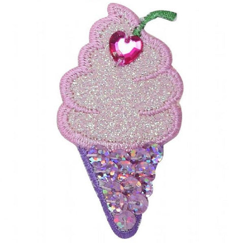 Ice Cream Applique Patch - Heart, Cherry, Sequin Dessert 2.25" (Iron on) - Patch Parlor