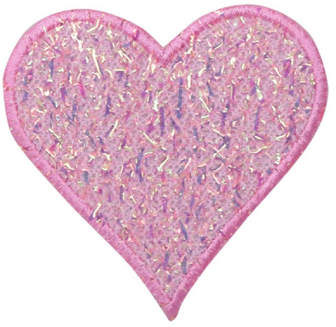Pink Confetti Heart Applique Patch - Sparkle Love Badge 2.75" (Iron on) - Patch Parlor