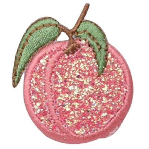 Sparkly Peach Applique Patch - Stone Fruit, Food Badge 1.5" (Iron on) - Patch Parlor