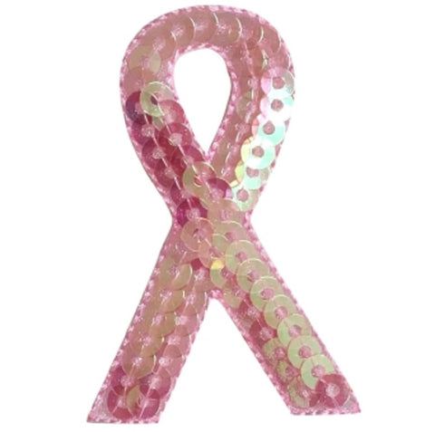 Pink Ribbon Applique Patch - Sequin, Breast Cancer Awareness 2" (Iron on) - Patch Parlor