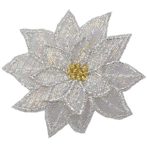 Small White Poinsettia Applique Patch - Christmas Flower Bloom 1.75" (Iron on)