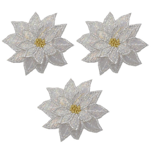 White Poinsettia Applique Patch - Christmas Flower Bloom 1.75" (3-Pack, Iron on) - Patch Parlor