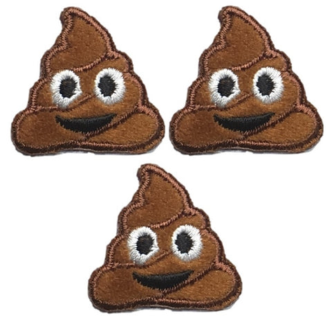 Poo Applique Patch - Poo, Smiling Poop Badge 1-1/8" (3-Pack, Iron on) - Patch Parlor