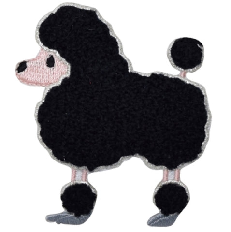 Chenille Poodle Applique Patch - Black Dog, Canine Badge 2-5/8" (Iron on) - Patch Parlor