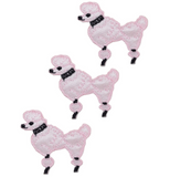 Three pink embroidered patches depicting a poodle facing left, with a black collar.