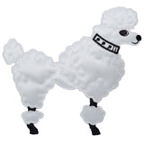 A large white poodle applique patch with a black collar, facing to the right, designed to be ironed onto fabric.
