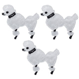 Three mini white poodle applique patches with black collars, facing left,iron on patches