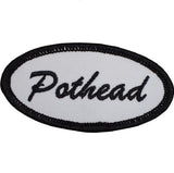 A black patch with the word 'Pothead' written in white letters, surrounded by a black border.