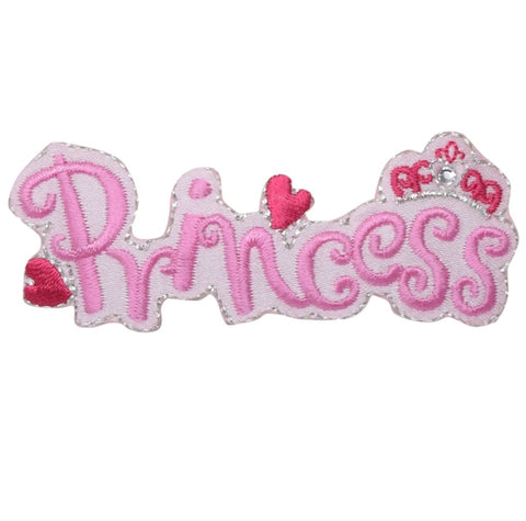 Princess Applique Patch - Pink, Hearts, Sparkly Gem Badge 3" (Iron on) - Patch Parlor