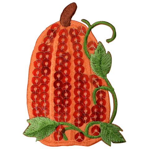 Pumpkin Applique Patch - Sequin Halloween Fall Thanksgiving Badge 3" (Iron on)