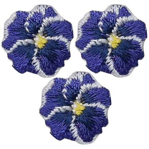 Mini Pansy Applique Patch - Flower, Bloom, Purple .75" (3-Pack, Iron on) - Patch Parlor