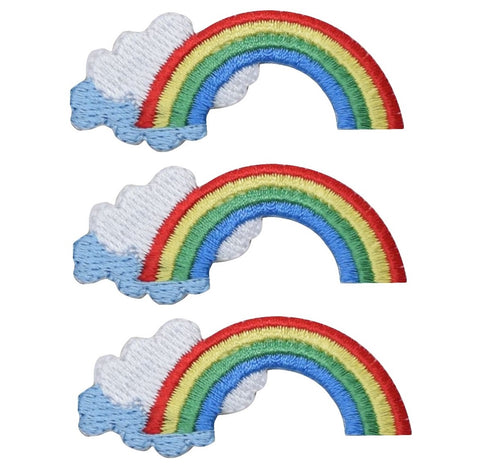Mini Rainbow Applique Patch - Clouds, Colorful Badge 2" (3-Pack, Iron on) - Patch Parlor